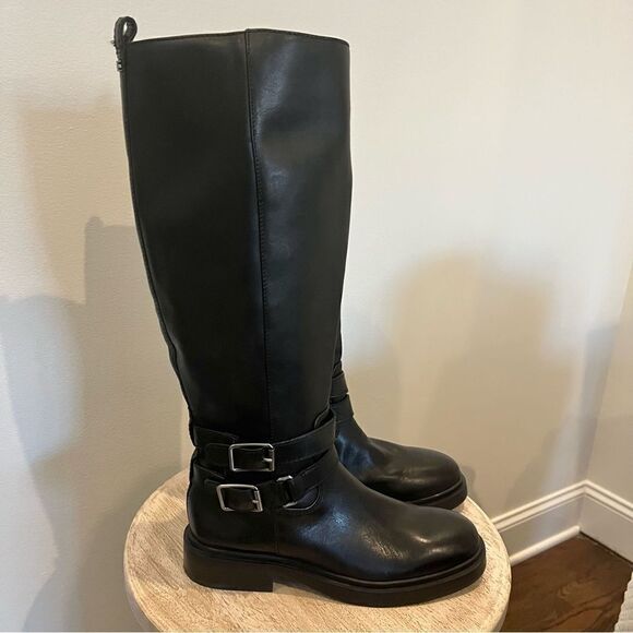 Sam Edelman Freda Knee High Black Leather Books, 6.5, buckles, Side Zipper NWOB - Picture 6 of 13
